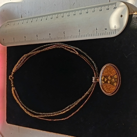 Jewelry - Elegant Gold Tone and Brown Pendant Necklace (Kenneth Cole)